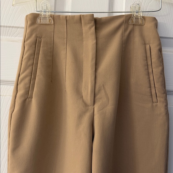 Zara High Waisted Darted Front Dark Tan Trouser Pants - Picture 3 of 8